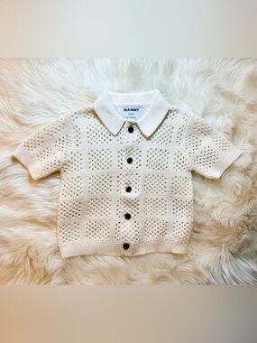 Old Navy Cream Openwork Collared Button Shirt